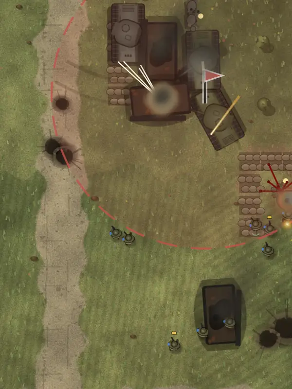 Tanks and squads trading fire on a road in an Any War battle