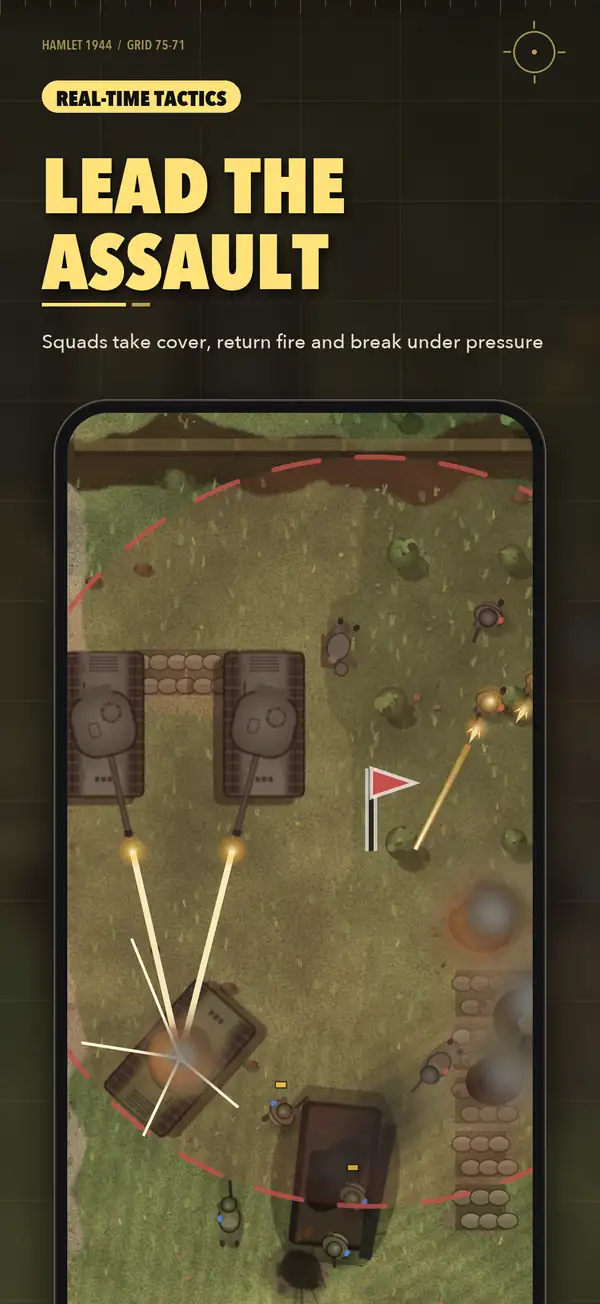 Any War screenshot: squads lead an assault on German guns, tracer fire across the field